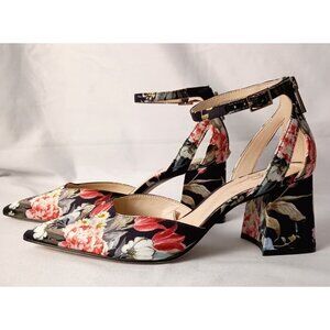 Jessica Simpson Floral Pointed Toe Block Heel Ankle Strap Shoes 7.5 New